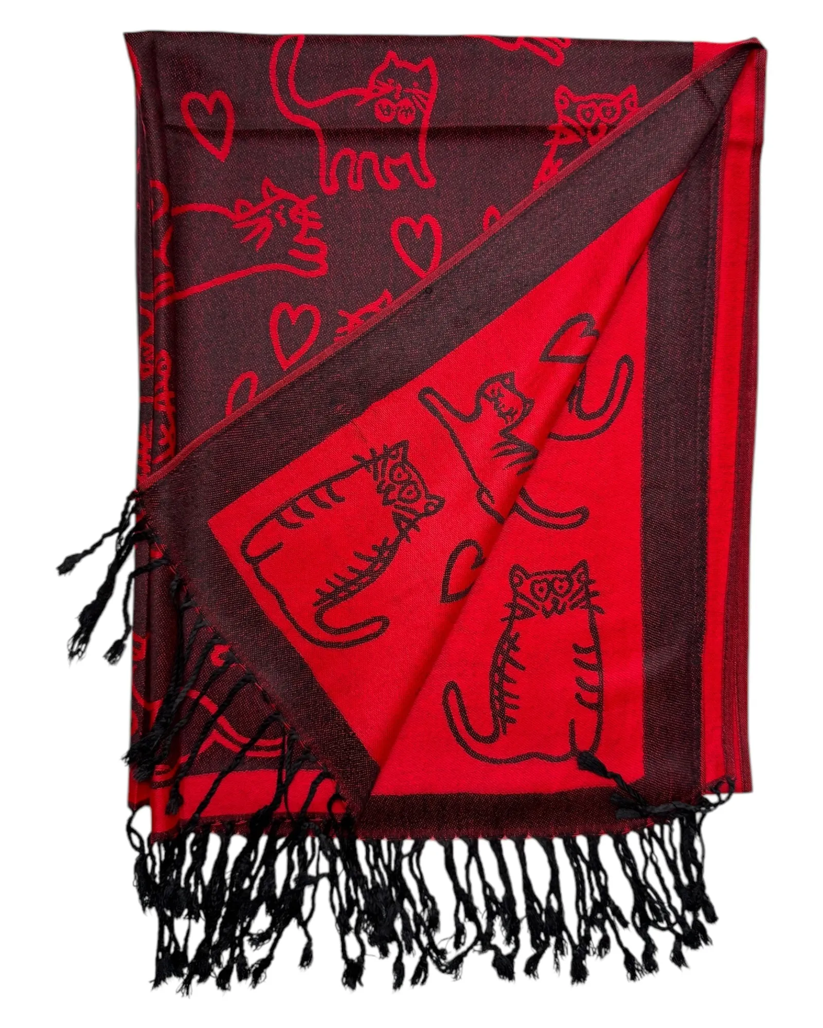 Red & Black Reversible Cat Rave Pashmina