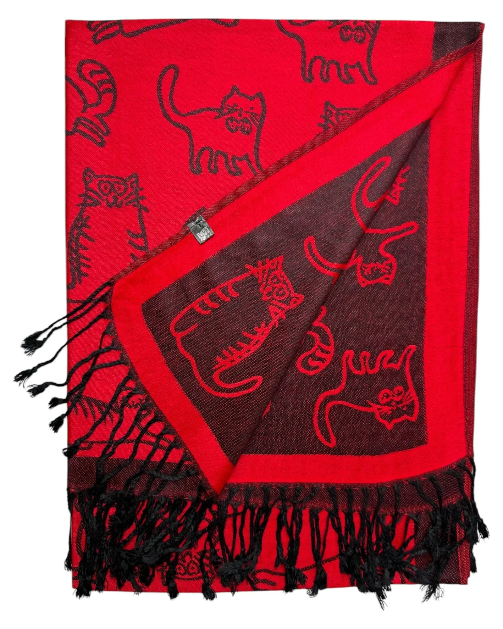 Red & Black Reversible Cat Rave Pashmina