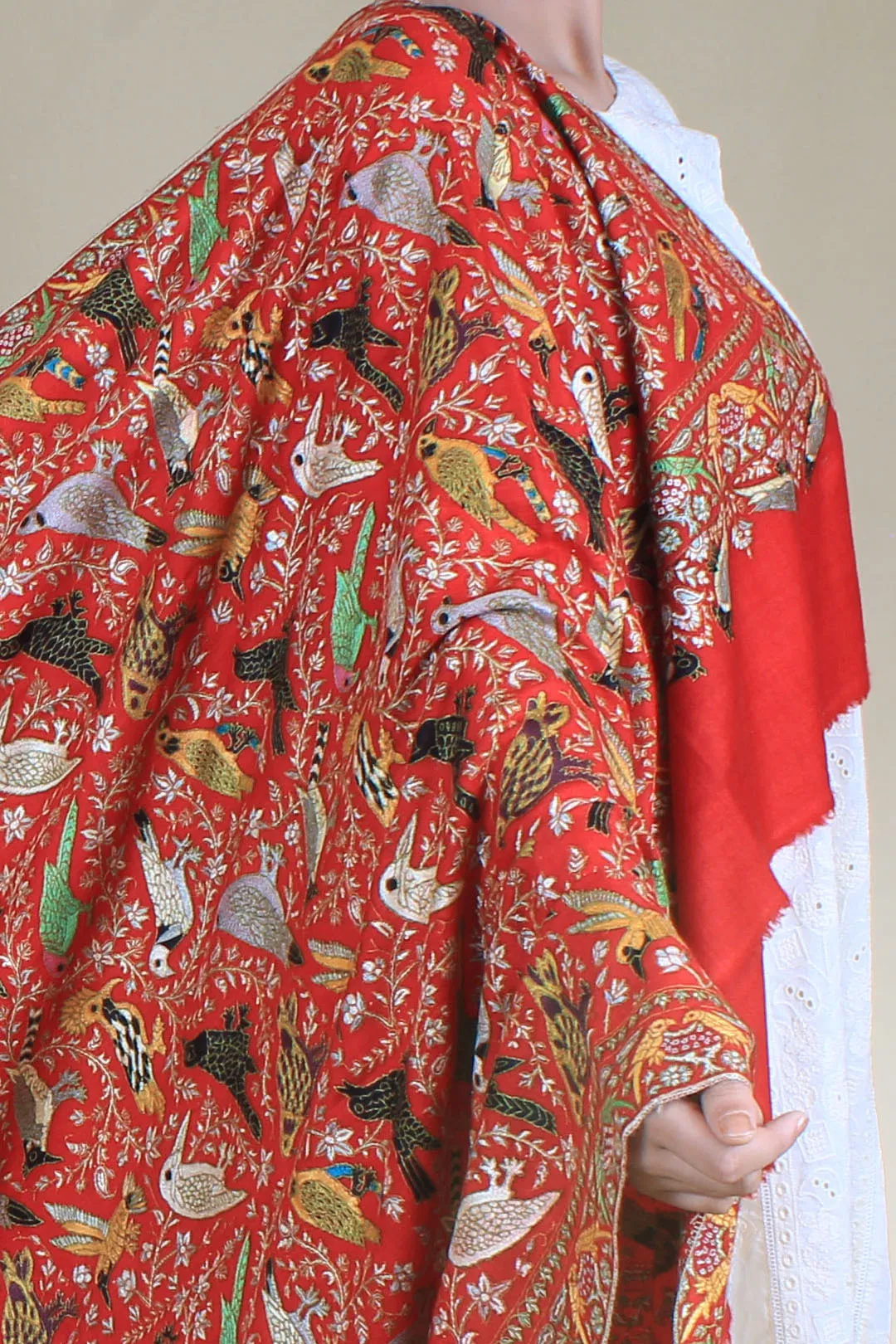 Salsabeel Candy Apple Sozni Embroidered Jamavar Pashmina Shawl