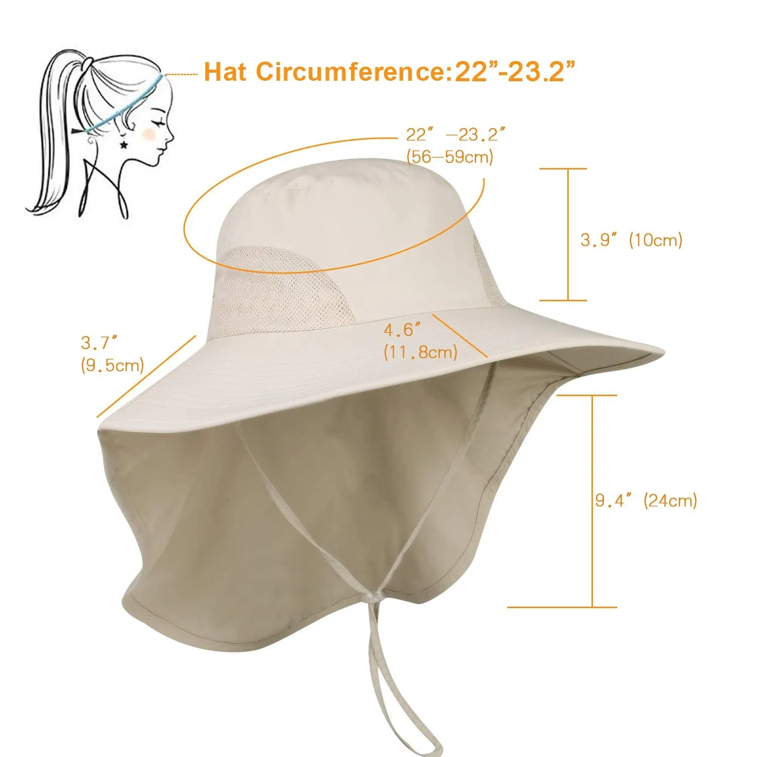 UPF 50  Hiking Fishing Hat Waterproof Nylon Wide Brim Hat