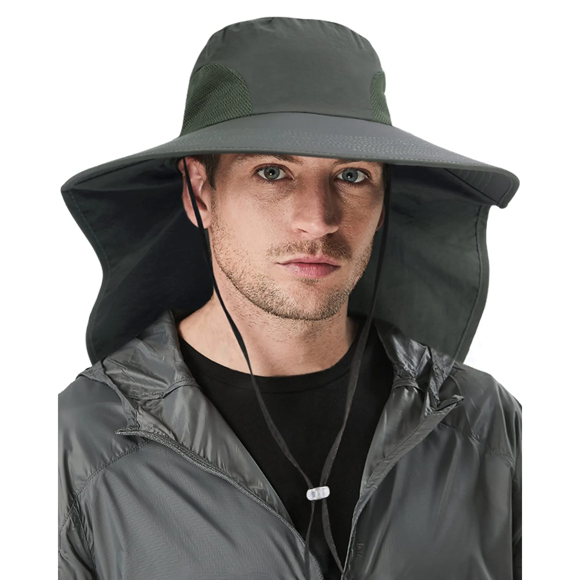 UPF 50  Hiking Fishing Hat Waterproof Nylon Wide Brim Hat