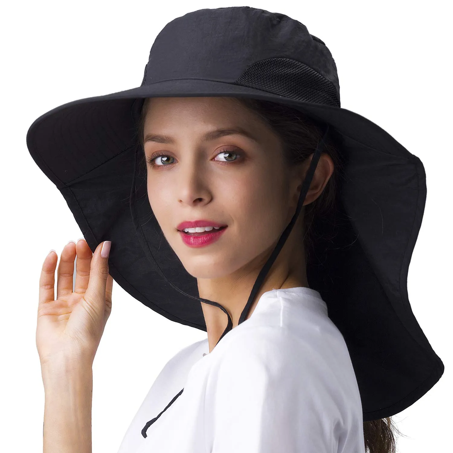UPF 50  Hiking Fishing Hat Waterproof Nylon Wide Brim Hat