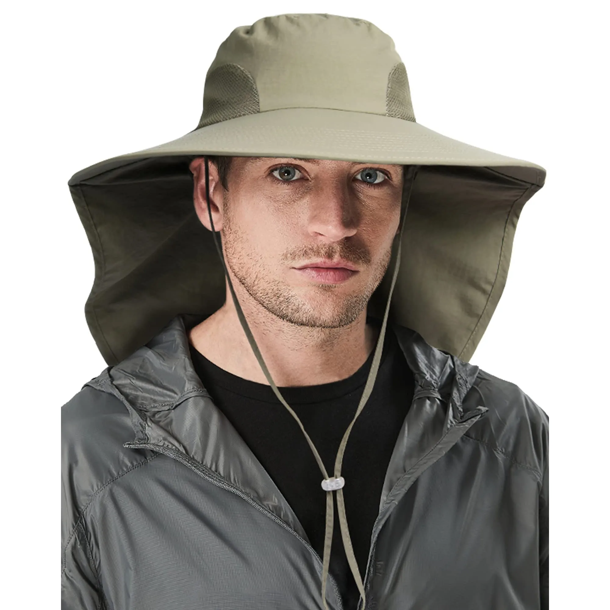 UPF 50  Hiking Fishing Hat Waterproof Nylon Wide Brim Hat