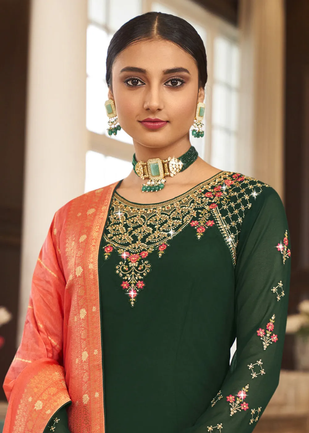 Wedding Party Prodigious Green Thread & Zari Salwar Suit