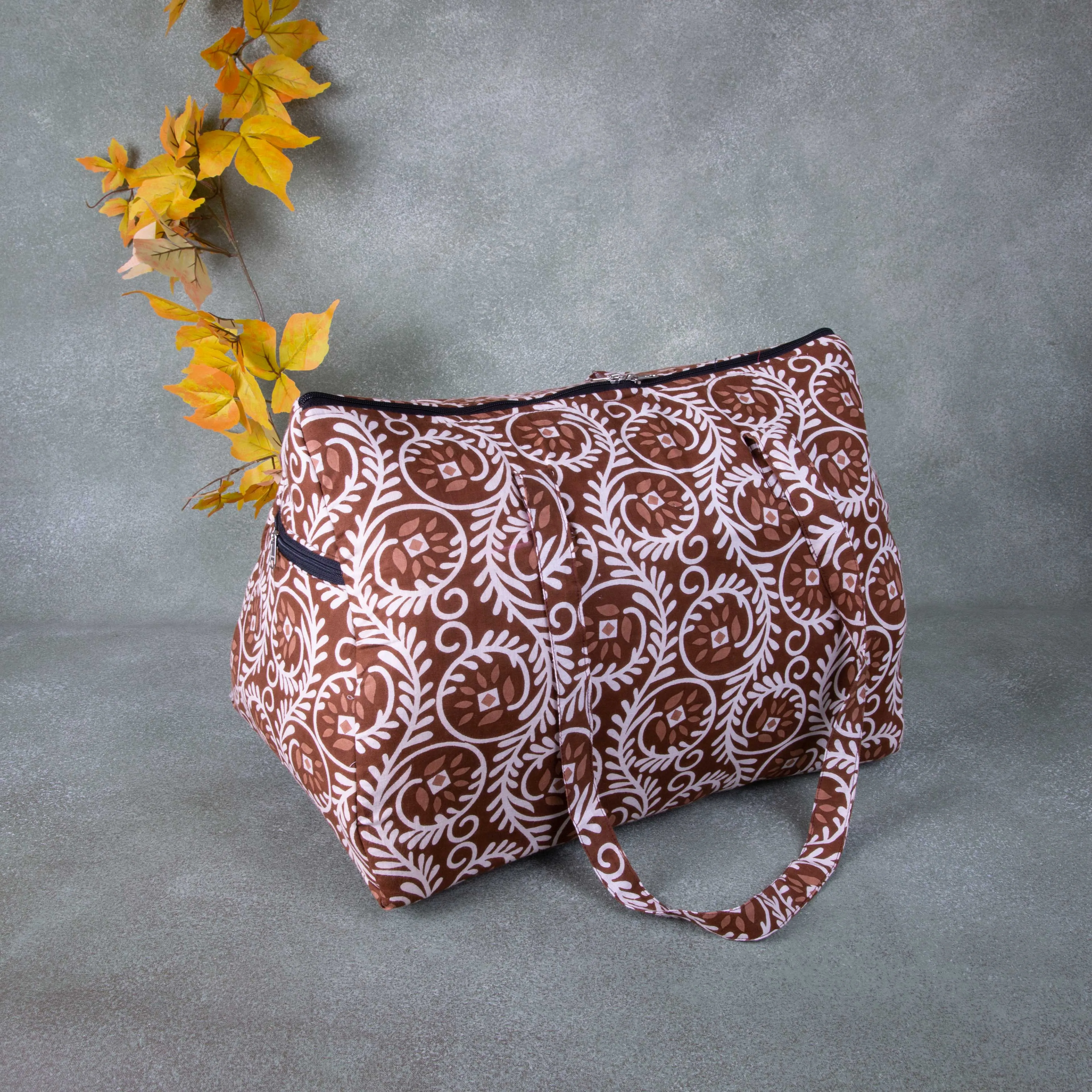 Weekender Travel Bag Brown Colour with White Design.